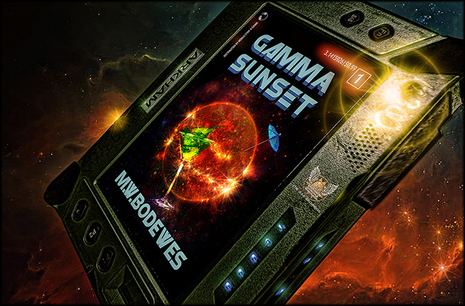  A short e-book called Gamma Sunset, a wholly remarkable story.
In fact, its probably the most remarkable short form e-book ever to come out from under Multi-Global Hyper-Mc-Mega-Cola� Corp's publishing arm of Orion, it is also suprisingly successful, not as popular as the one we can't name due to intergalatic and transdimensional Copyright law, it is however likely to outrank 'So, you built your hypothetical megastructure, now what?''  every other week on the SpaceTimes 'Bestseller list', better selling than 'Artificial Stellar Sources of Infrared Radiation', and more controversial than 'Real-estate implications for your Alderson disk as its white dwarf begins runaway nuclear fusion'.... 